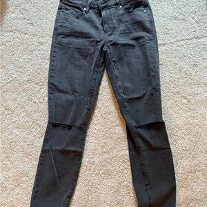 PAIGE VERDUGO ANKLE Skinny Jeans Black Overdye w/knee slashs
